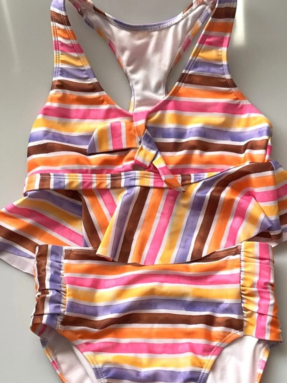GIRLS STRIPED TANKINI SWIMMING SUIT 2 PC SET UPF 50+ L 10-12 LIKE NEW